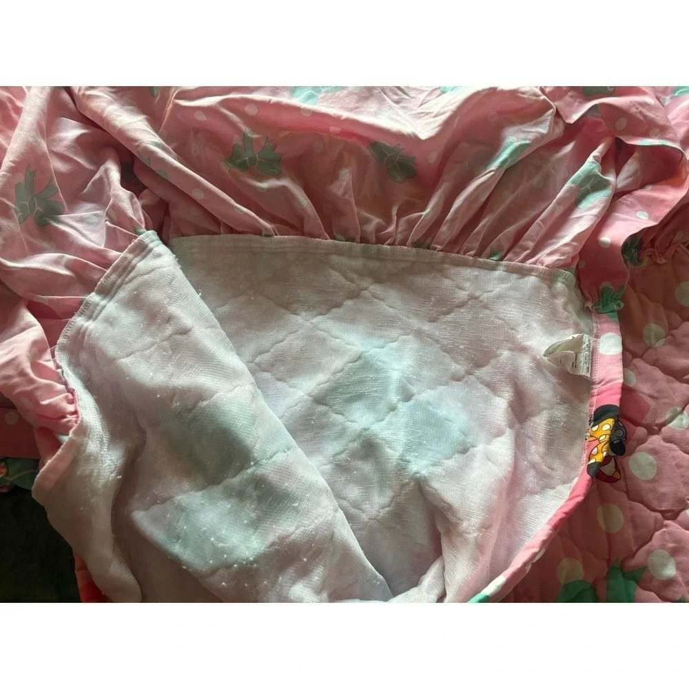 Vintage 90s Minnie Mouse Twin Bedspread Ruffle Coverlet Quilt Pink Polka‎ Dot